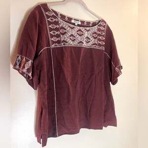 Madewell XL Linen Cropped Top with Embroidery